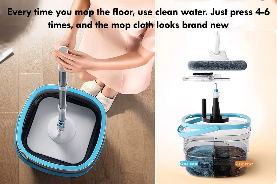 One Set Household Spin Mop & Bucket Set – Hands-Free Wash, Dust Mop, Sewage Separation, Dry & Wet Use for Hardwood Floors, Tiles, Marble, and More