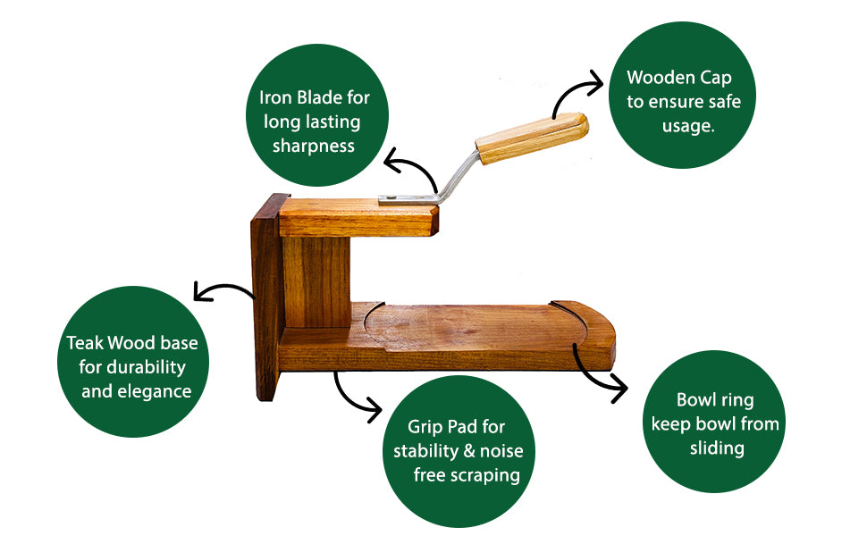 Vyga Handmade Teak Wood Coconut Scraper – Handcrafted in Kerala 🥥✨