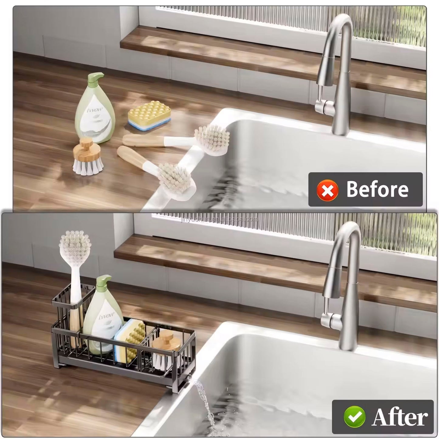 Sink Organizer – Keeps Countertops Dry, Stores Sponges, Soap, and Brushes, Perfect for Kitchen and Bathroom Use
