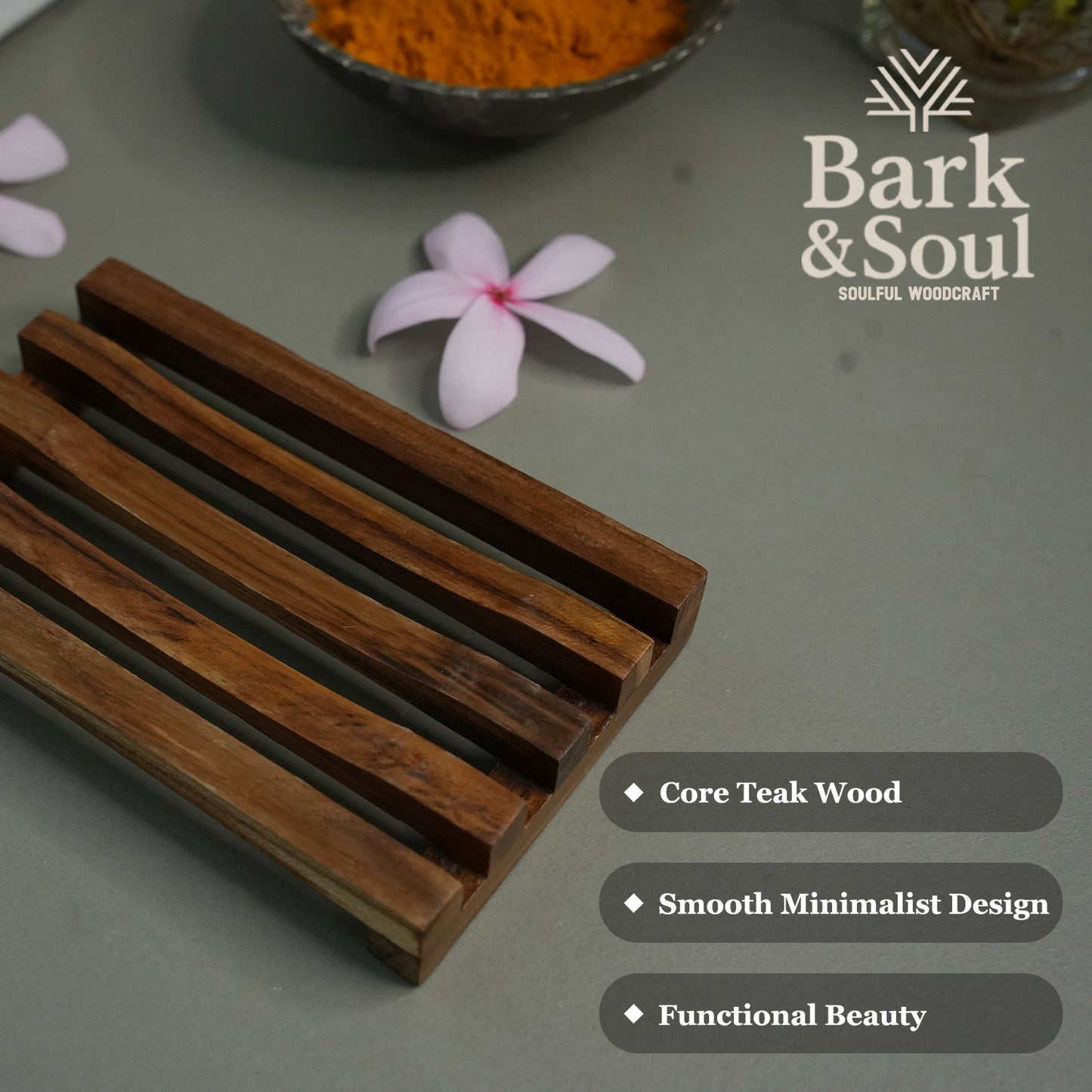 Bark and Soul Teak Wood Polished Soap Dish – Handmade, Waterproof & Reversible | Wooden Soap Holder for Bathroom, Kitchen & Shower | Eco-Friendly & Durable – Made in India