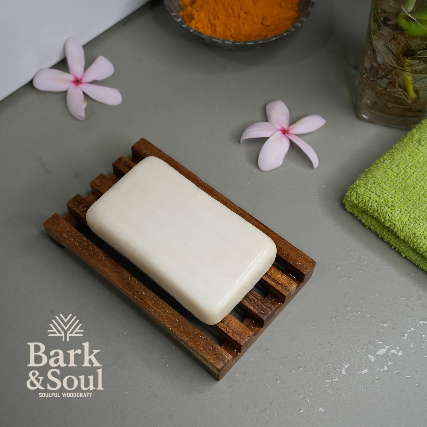 Bark and Soul Teak Wood Polished Soap Dish – Handmade, Waterproof & Reversible | Wooden Soap Holder for Bathroom, Kitchen & Shower | Eco-Friendly & Durable – Made in India