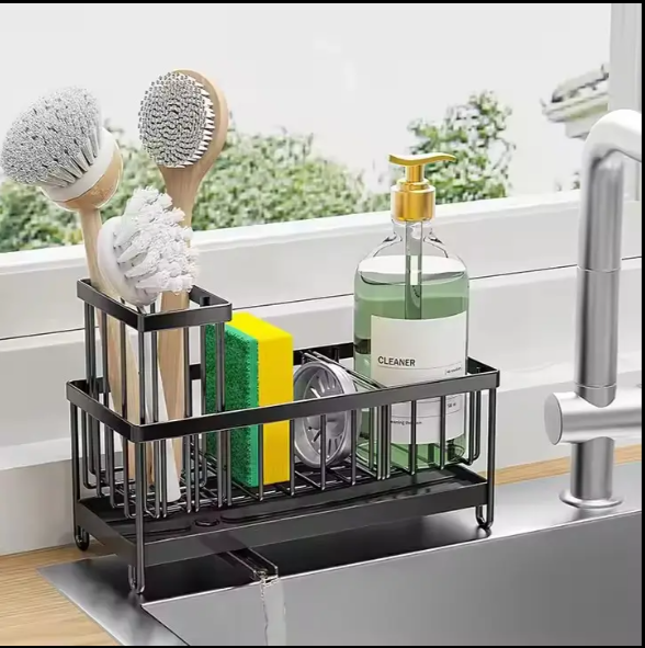 Sink Organizer – Keeps Countertops Dry, Stores Sponges, Soap, and Brushes, Perfect for Kitchen and Bathroom Use