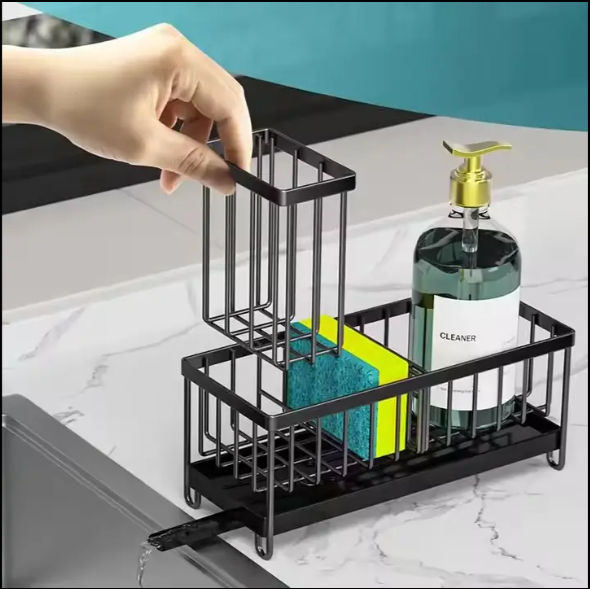 Sink Organizer – Keeps Countertops Dry, Stores Sponges, Soap, and Brushes, Perfect for Kitchen and Bathroom Use
