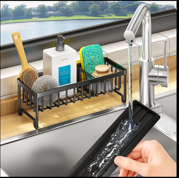 Sink Organizer – Keeps Countertops Dry, Stores Sponges, Soap, and Brushes, Perfect for Kitchen and Bathroom Use
