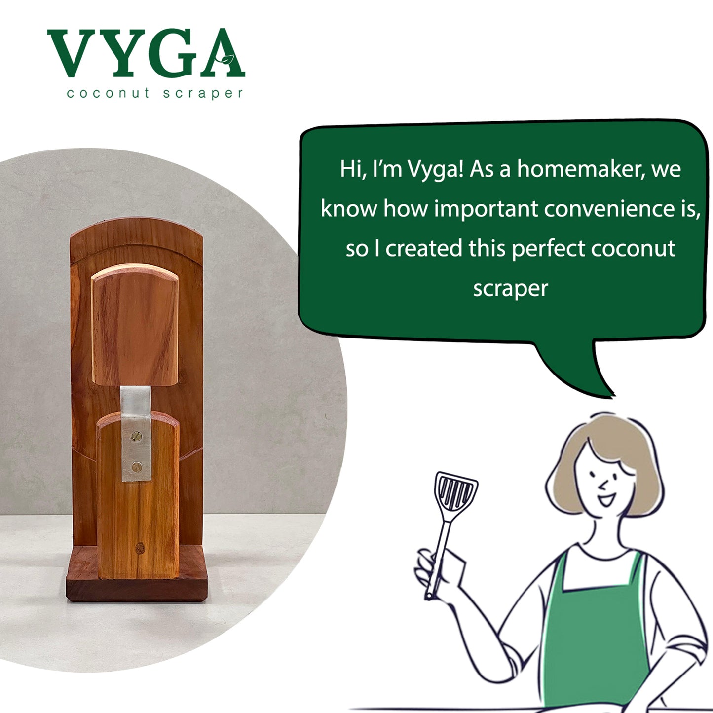 Vyga Handmade Teak Wood Coconut Scraper – Handcrafted in Kerala 🥥✨