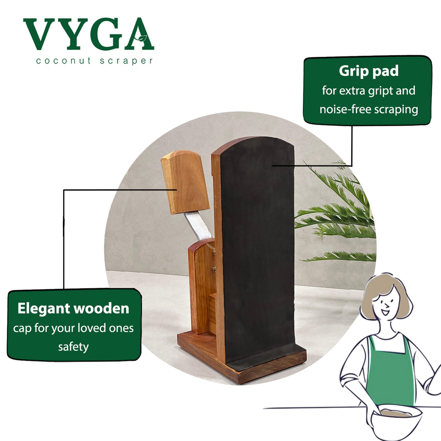 Vyga Handmade Teak Wood Coconut Scraper – Handcrafted in Kerala 🥥✨