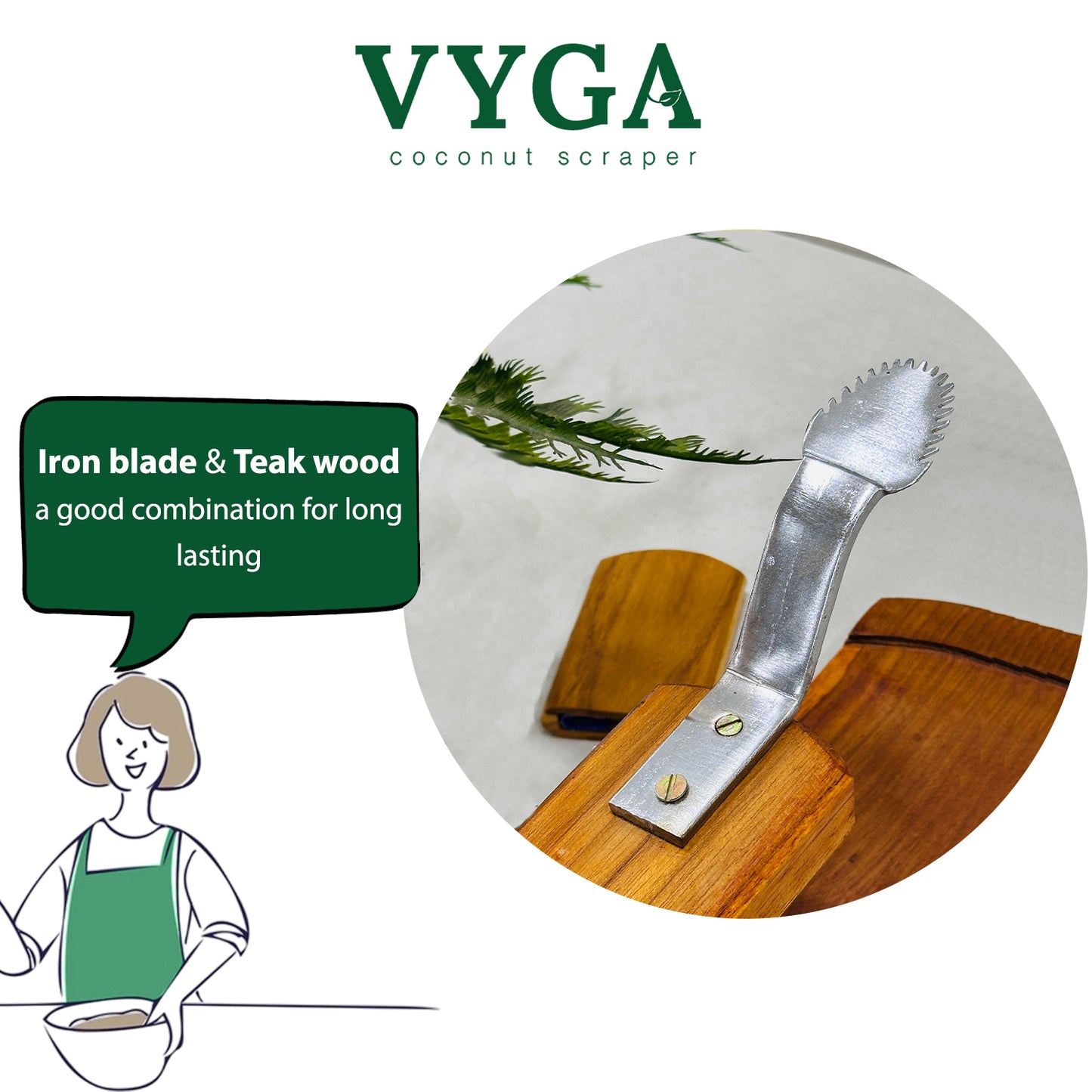 Vyga Handmade Teak Wood Coconut Scraper – Handcrafted in Kerala 🥥✨