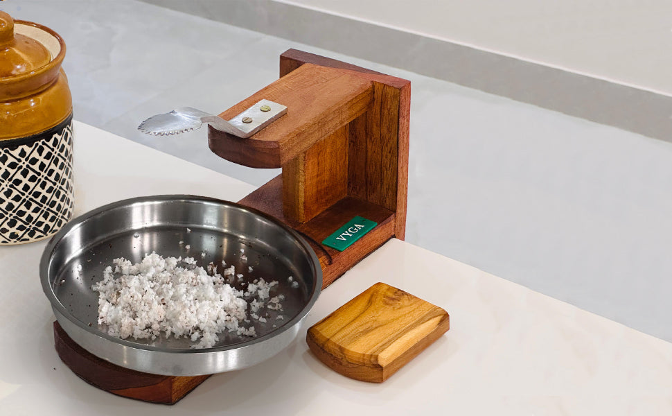Vyga Handmade Teak Wood Coconut Scraper – Handcrafted in Kerala 🥥✨