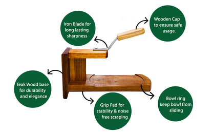 Vyga Handmade Teak Wood Coconut Scraper – Handcrafted in Kerala 🥥✨