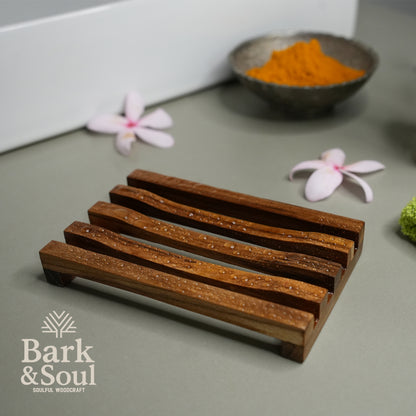 Bark and Soul Teak Wood Polished Soap Dish – Handmade, Waterproof & Reversible | Wooden Soap Holder for Bathroom, Kitchen & Shower | Eco-Friendly & Durable – Made in India