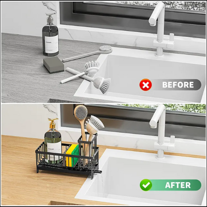 Sink Organizer – Keeps Countertops Dry, Stores Sponges, Soap, and Brushes, Perfect for Kitchen and Bathroom Use